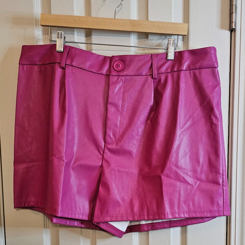 MakeMeChic Pink PU Leather Shorts